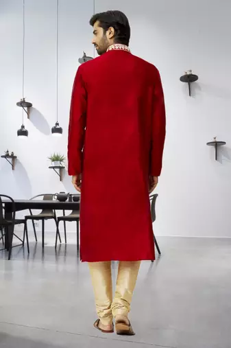 Men's maroon embroidered kurta pajama