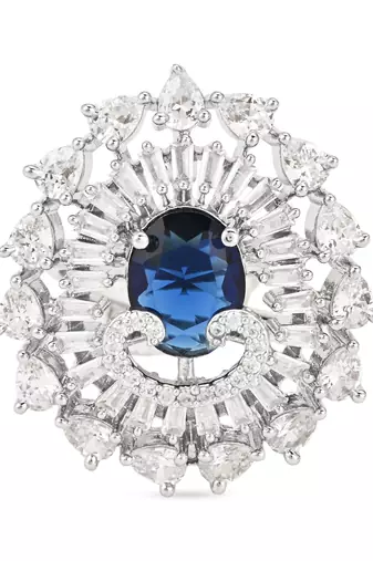 I jewels cz american diamond stylish floral shape dazzling adjustable brass finger ring 