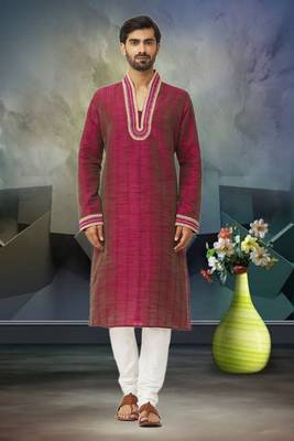Men's pink embroidered kurta pajama 1