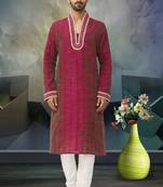 Men's pink embroidered kurta pajama