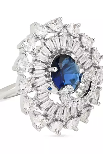 I jewels cz american diamond stylish floral shape dazzling adjustable brass finger ring 