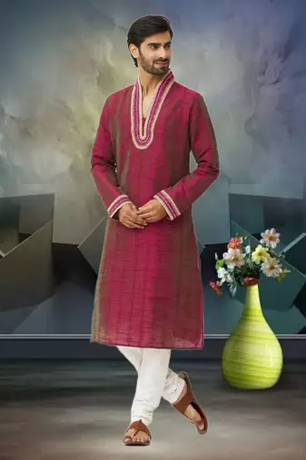 Men's pink embroidered kurta pajama