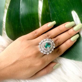 I jewels cz american diamond stylish floral shape dazzling adjustable brass finger ring  1