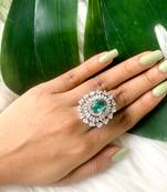 I jewels cz american diamond stylish floral shape dazzling adjustable brass finger ring 