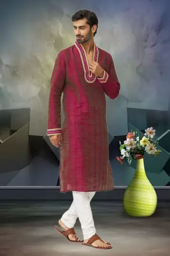 Men's pink embroidered kurta pajama