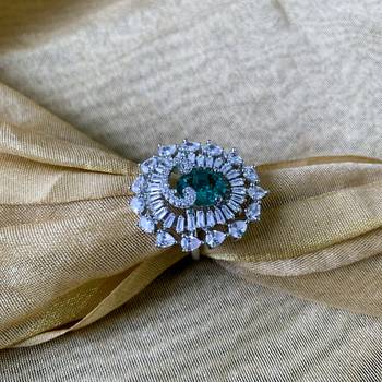 I jewels cz american diamond stylish floral shape dazzling adjustable brass finger ring  2