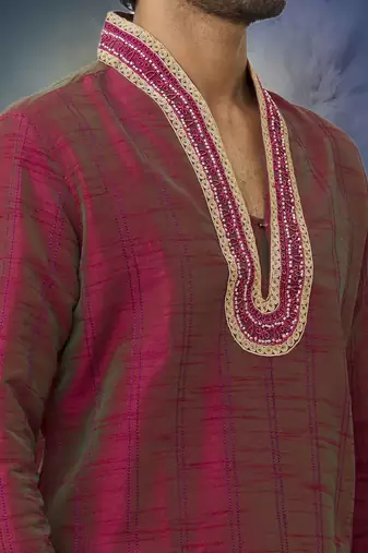 Men's pink embroidered kurta pajama