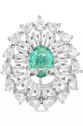 I jewels cz american diamond stylish floral shape dazzling adjustable brass finger ring 