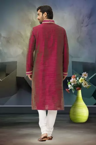 Men's pink embroidered kurta pajama