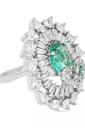 I jewels cz american diamond stylish floral shape dazzling adjustable brass finger ring 