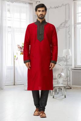 Men's red embroidered kurta pajama 1
