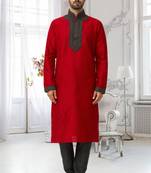 Men's red embroidered kurta pajama