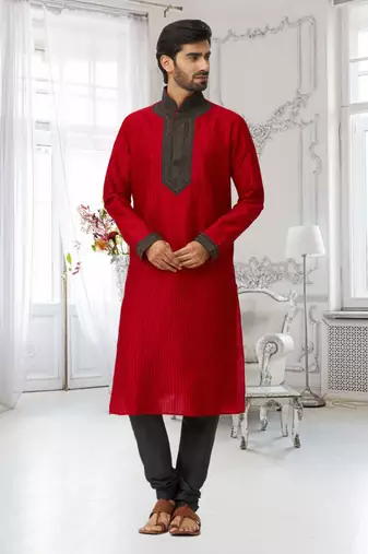 Men's red embroidered kurta pajama