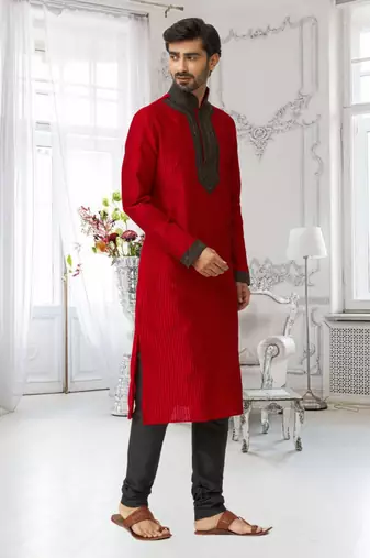 Men's red embroidered kurta pajama