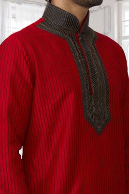 Men's red embroidered kurta pajama 4