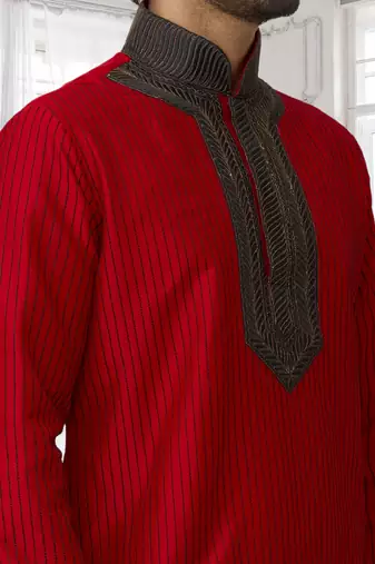 Men's red embroidered kurta pajama