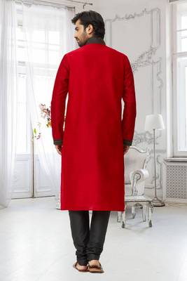 Men's red embroidered kurta pajama 5