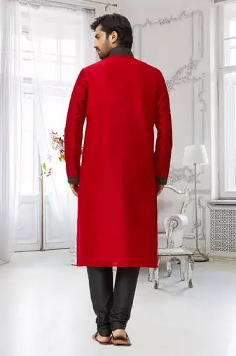 Men's red embroidered kurta pajama