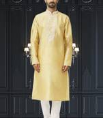 Men's yellow embroidered kurta pajama