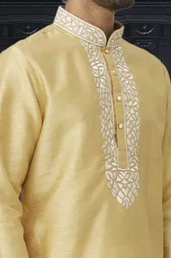 Men's yellow embroidered kurta pajama