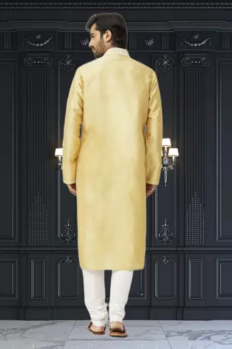Men's yellow embroidered kurta pajama