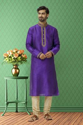 Men's blue embroidered kurta pajama 2