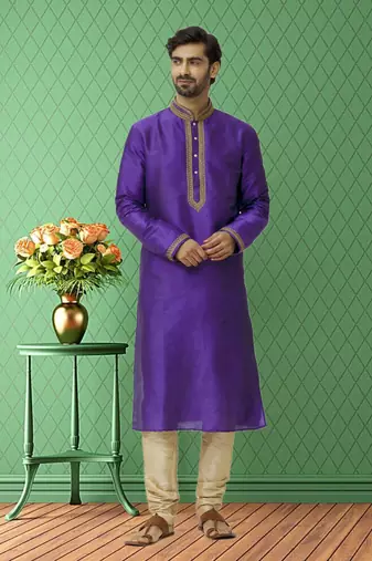 Men's blue embroidered kurta pajama