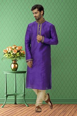 Men's blue embroidered kurta pajama 3