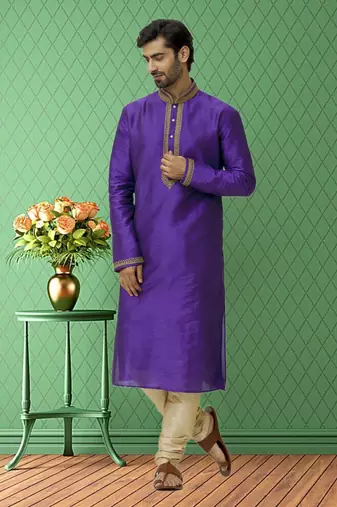 Men's blue embroidered kurta pajama