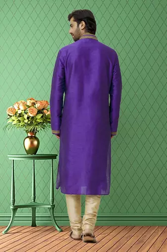 Men's blue embroidered kurta pajama