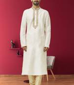 Men's off white embroidered kurta pajama
