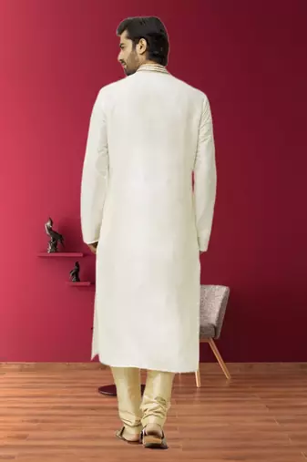 Men's off white embroidered kurta pajama