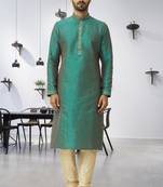 Men's green embroidered kurta pajama