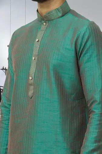 Men's green embroidered kurta pajama