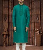 Men's green embroidered kurta pajama