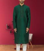 Men's dark green embroidered kurta pajama