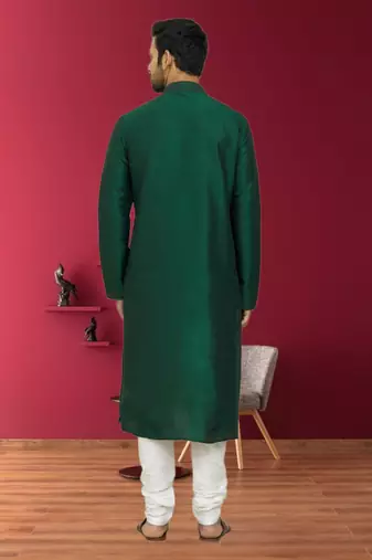 Men's dark green embroidered kurta pajama
