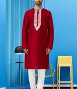 Men's maroon embroidered kurta pajama