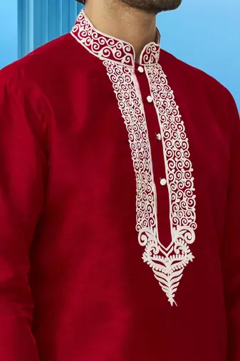Men's maroon embroidered kurta pajama