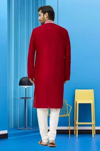 Men's maroon embroidered kurta pajama