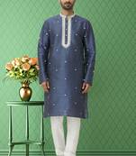 Men's grey embroidered kurta pajama