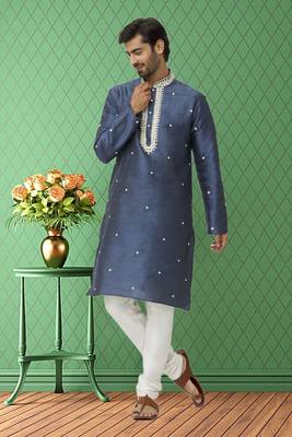 Men's grey embroidered kurta pajama 2