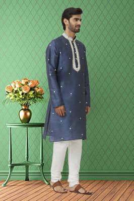 Men's grey embroidered kurta pajama 3