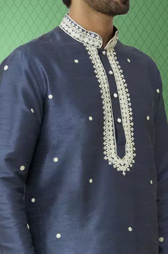 Men's grey embroidered kurta pajama