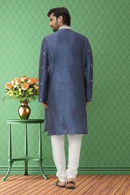 Men's grey embroidered kurta pajama 5