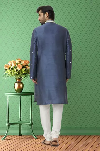 Men's grey embroidered kurta pajama