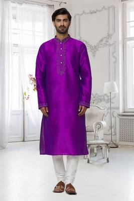 Men's purple embroidered kurta pajama 1