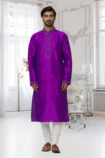 Men's purple embroidered kurta pajama