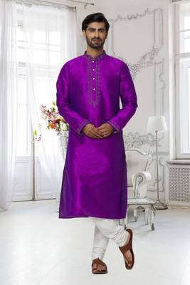 Men's purple embroidered kurta pajama 2