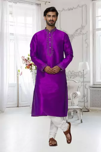 Men's purple embroidered kurta pajama